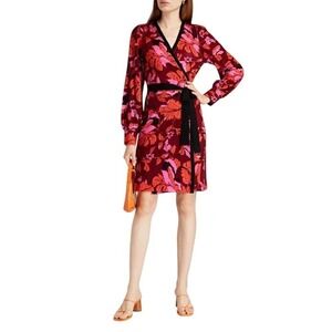 Diane Von Furstenberg Luella Floral Print Claret Merino Wool Wrap Dress Large